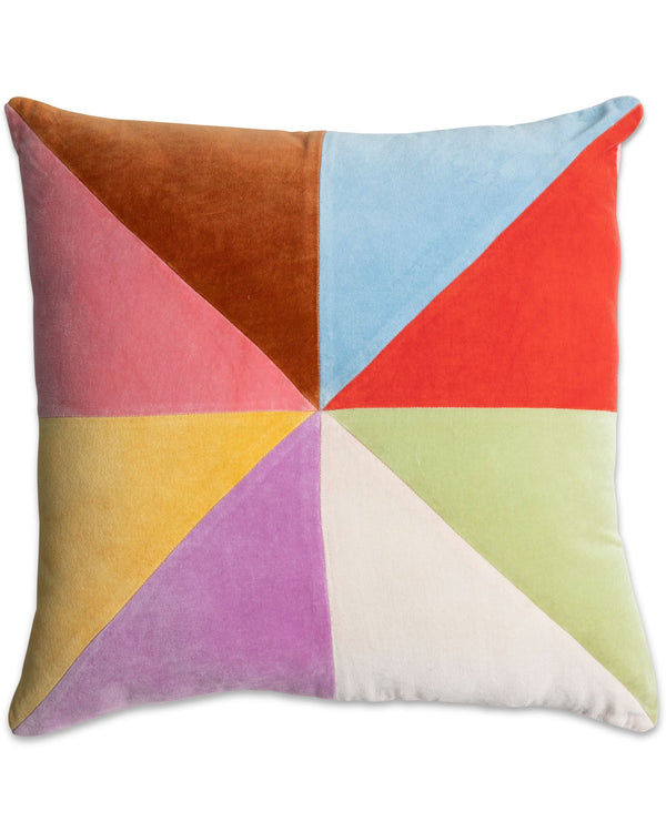 jumbled kip and co aw24 toasty collection macaroon velvet panelled cushion soft cotton bright bold rainbow red blue brown pink yellow purple white green hem styling bedroom lounge living room australia jumbledonline