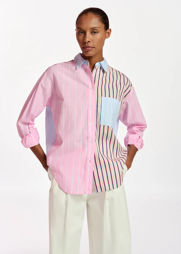 jumbled essentiel Antwerp famille shirt patchwork stripe pink blue ecru collar button up front back womens australia fashion jumbledonline