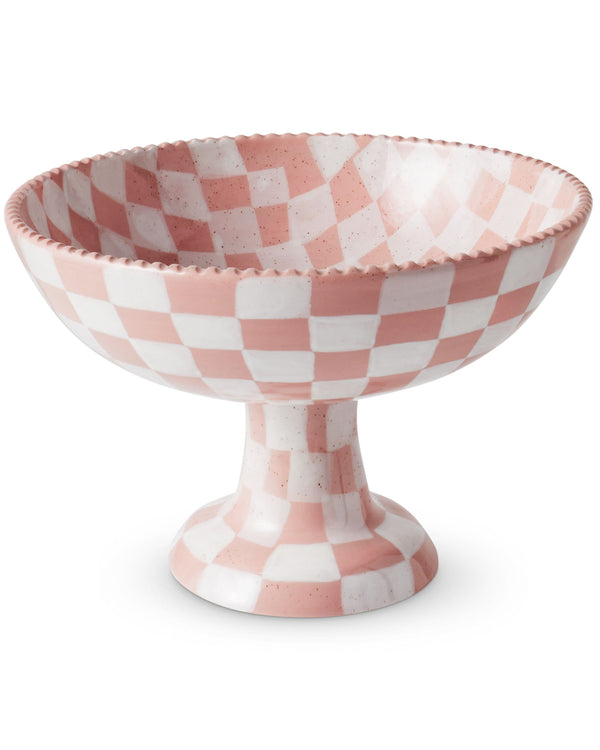 jumbled kip and co toasty checkered fruit bowl white and pink check ceramic hand painted footed bowl kitchen australia jumbledonline