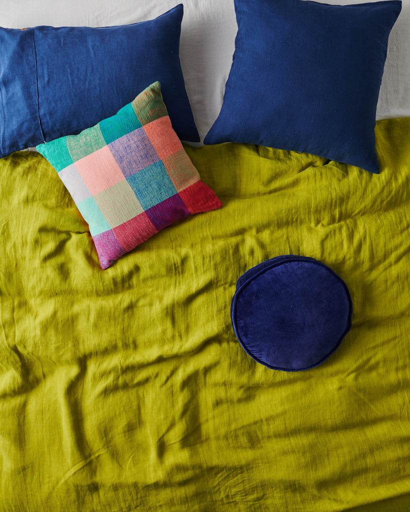 jumbled kip and co velvet pea cushion navy blue round soft cushion pillow bedroom lounge living home styling australia jumbledonline