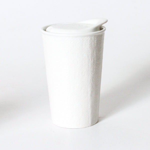 jumbled indigo love collector keeper cup white linen ceramic usable coffee cup takeaway australia  Edit alt text