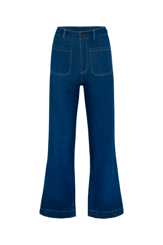 jumbled lilya Bess Denim Jean blue high waist flare 70s comfortable stretch womens classic fashion lilya jumbledonline