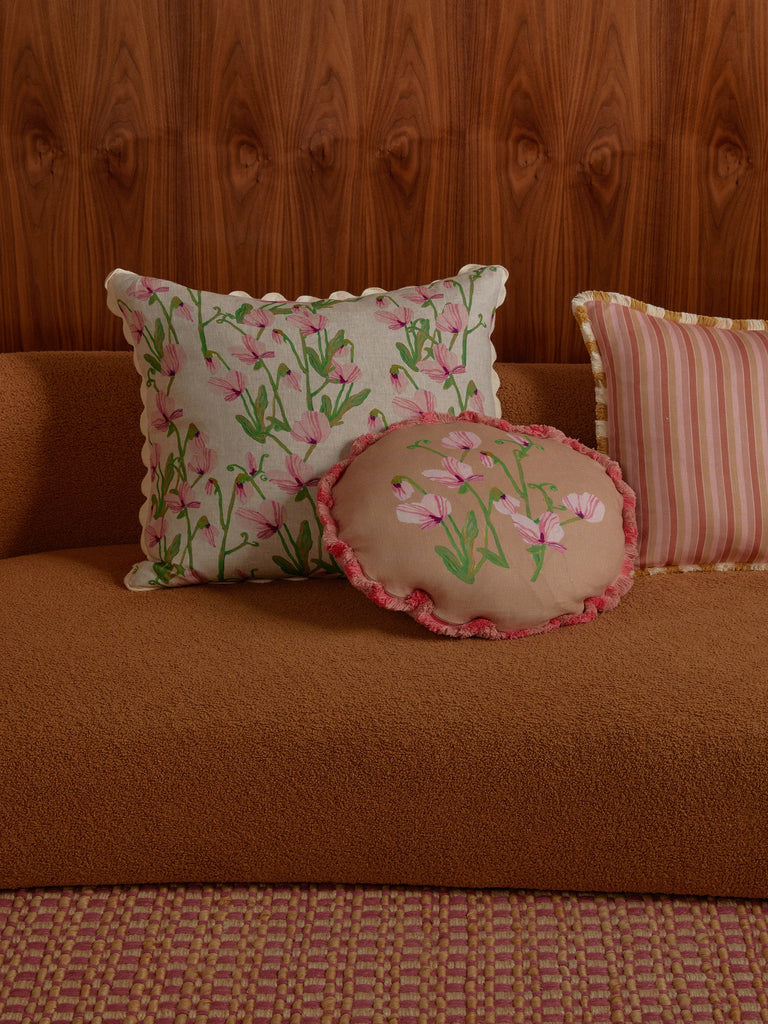 Garden Stripe Pink 50cm Cushion styled