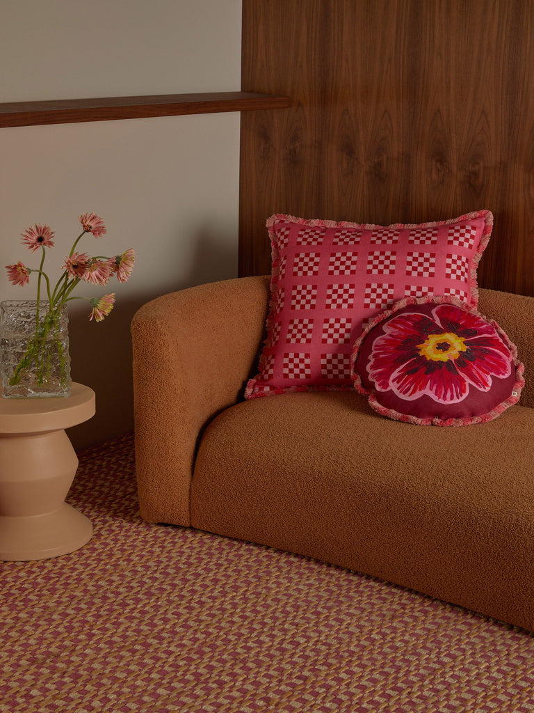 Floriana Pink 45cm Round Cushion styled