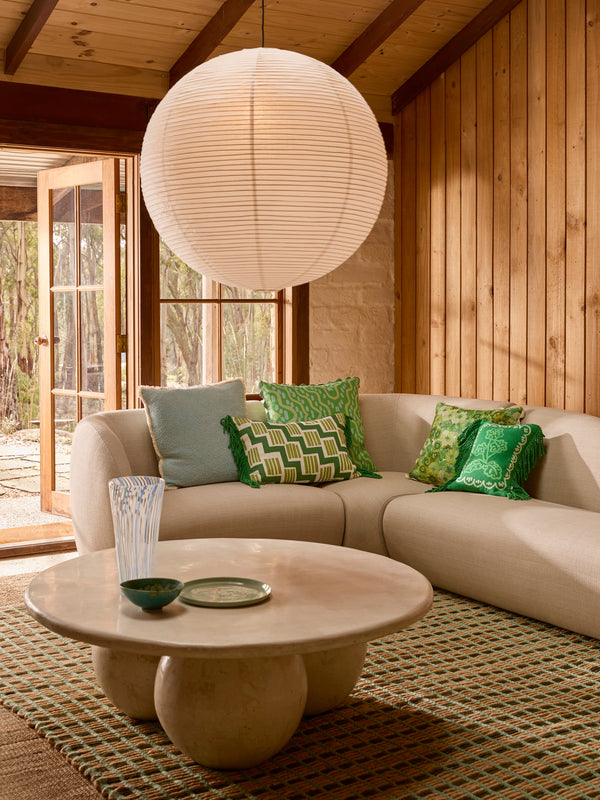 Primrose Green 50cm Cushion styled