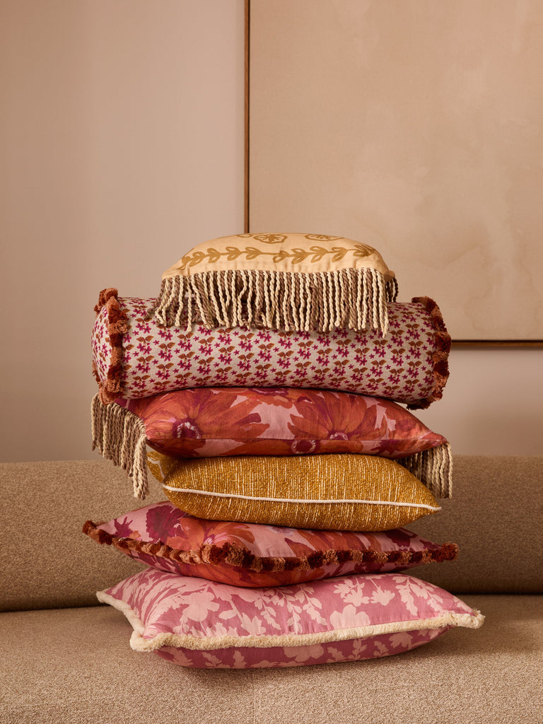Gem Mustard 50cm Cushion styled