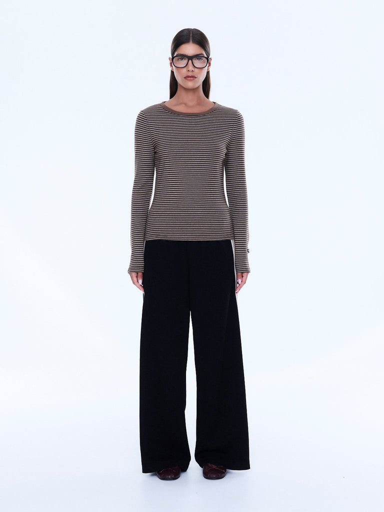 Piper Long Sleeve Stripe Top - Sand Stripe