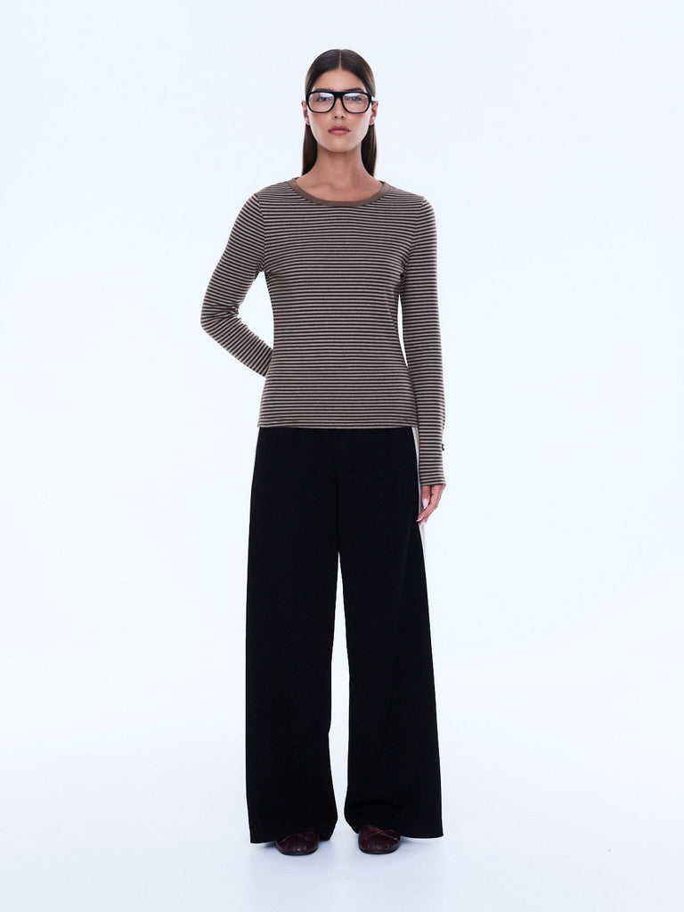 Piper Long Sleeve Stripe Top - Sand Stripe