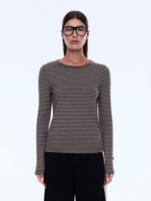 Piper Long Sleeve Stripe Top - Sand Stripe