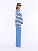 Maria Boxy Long Sleeve Tee - Blue/Brown Stripe