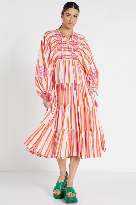 Boho Midi Dress - Multi Stripe
