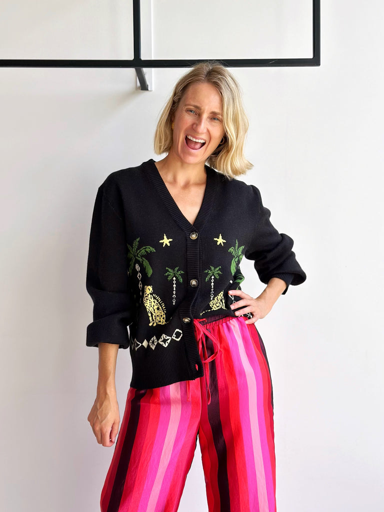 jumbled never fully dressed black running wilder cardigan leopard palm tree knit layering womens fashion australia jumbledonline