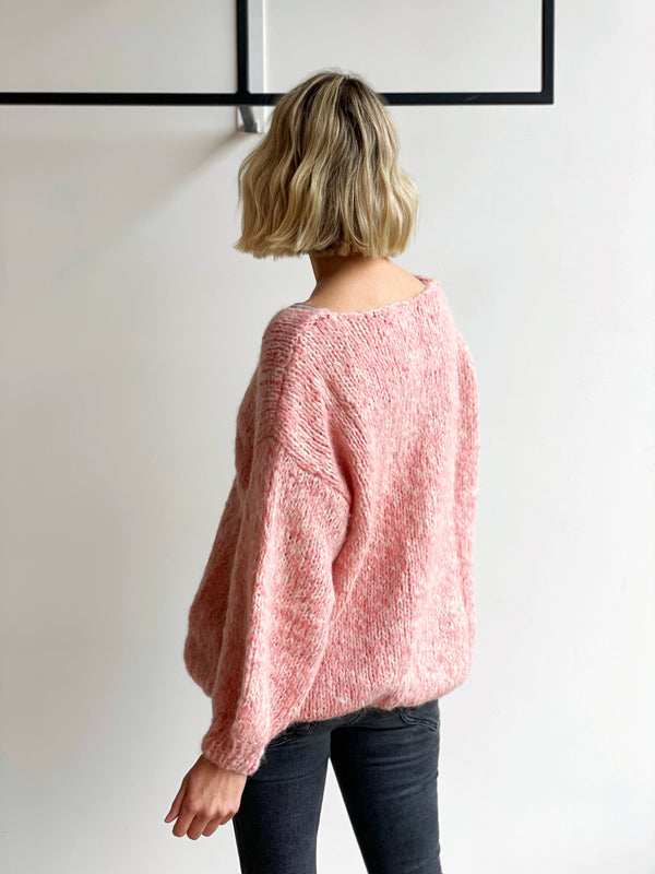 V Neck Cashmere Pullover - Pink / White