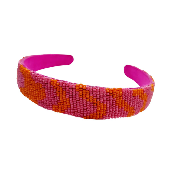 Beaded Headband - Dark Pink and Orange