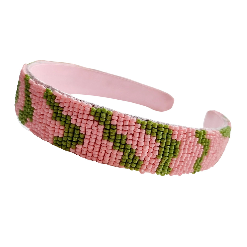 Beaded Headband - Light Pink and Green
