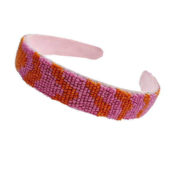 Beaded Headband - Lilac and Orange