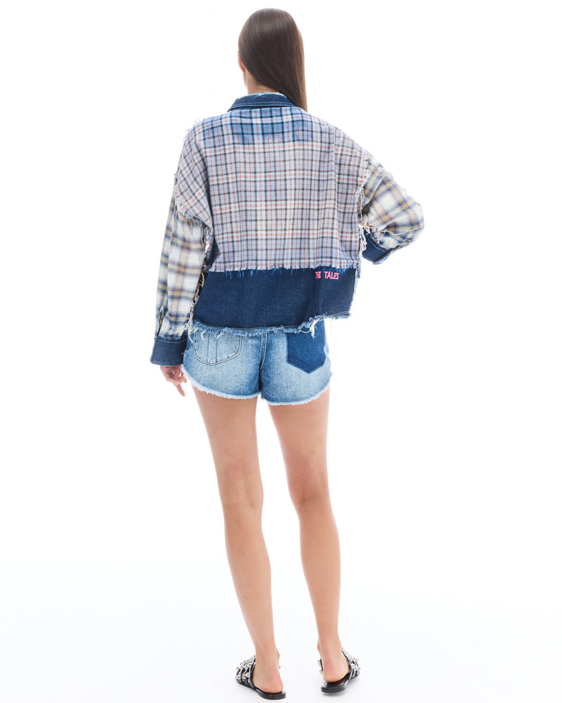 Mixed Flannel And Denim Shirt