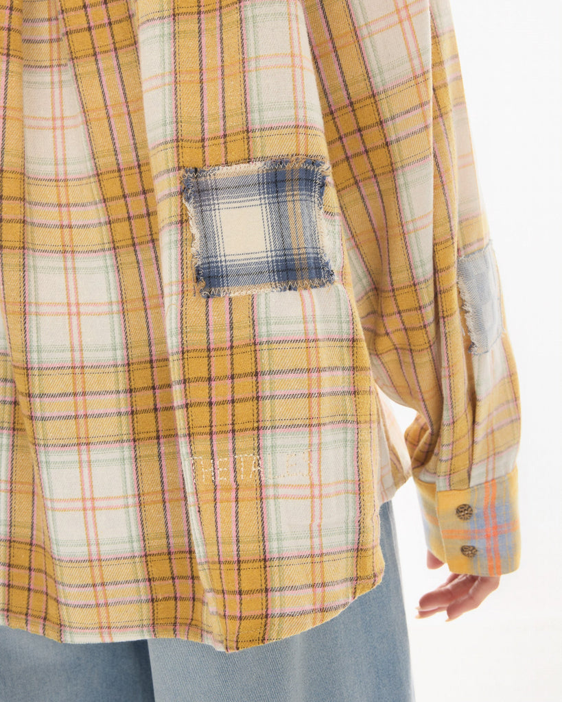 Patched Up Yellow Flannel Western Shirt
