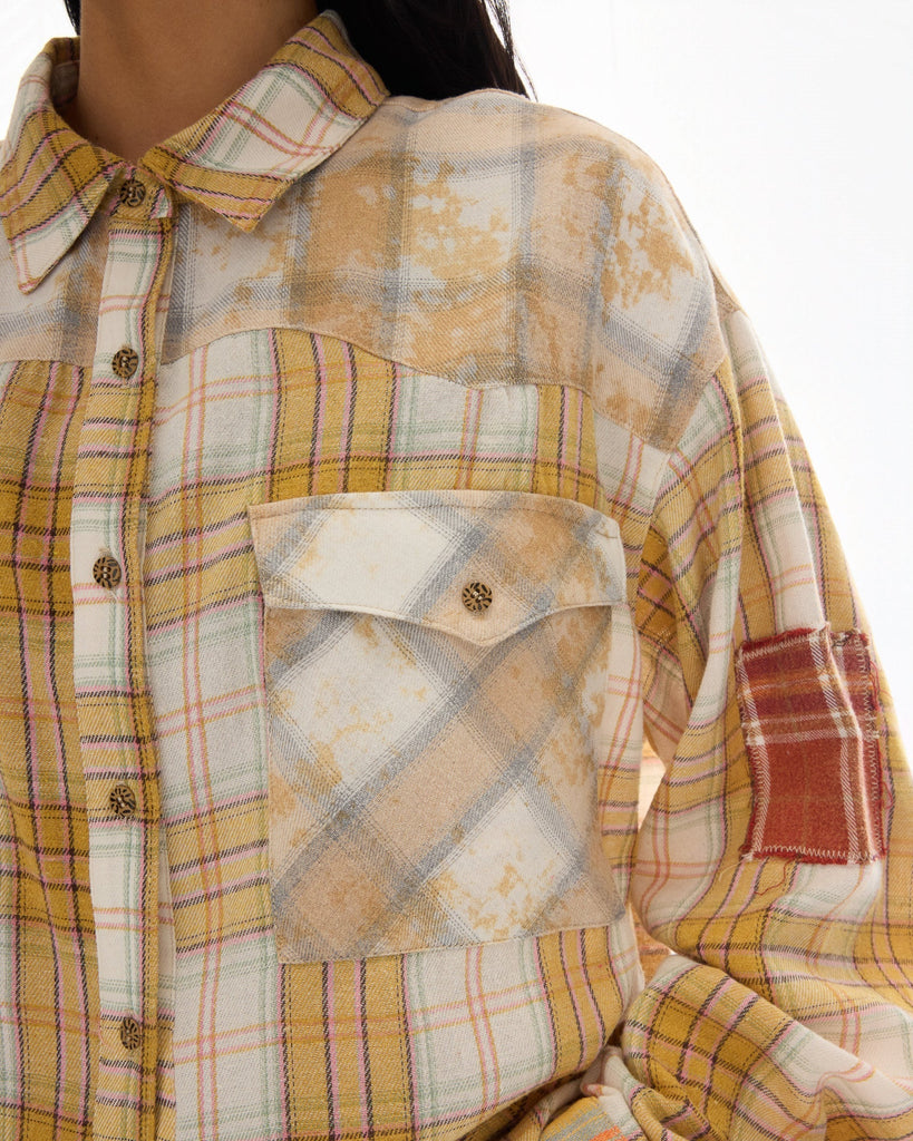 Patched Up Yellow Flannel Western Shirt