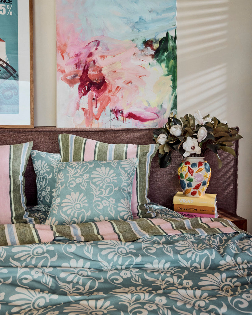 Cactus Stripe Linen Flat Sheet by Kip & Co