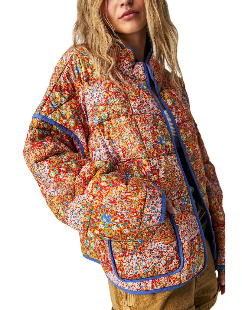 jumbled free people cholesterols jacket candy combo quilted jacket high collar bright floral orange red blue layering autumn winter womens fashion australia jumbledonline