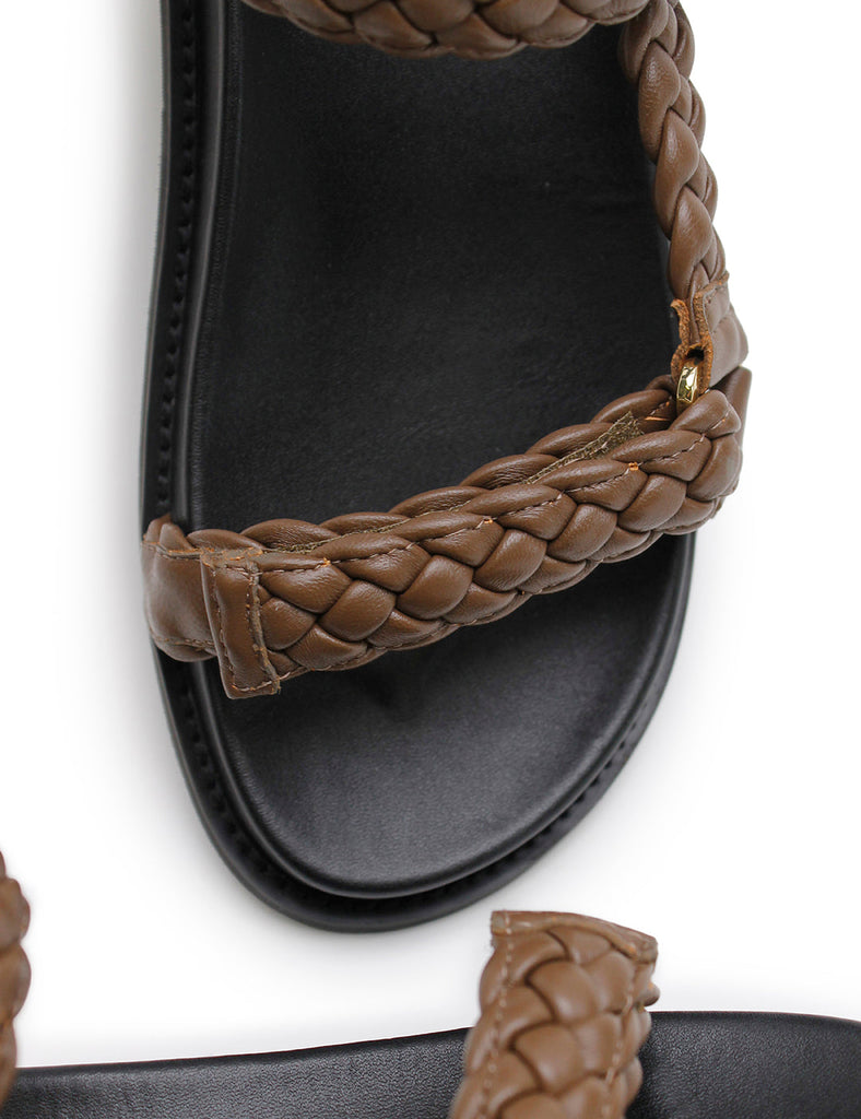 la tribe jumbled elke braided leather sandal walnut hand made summer sandal australia  Edit alt text