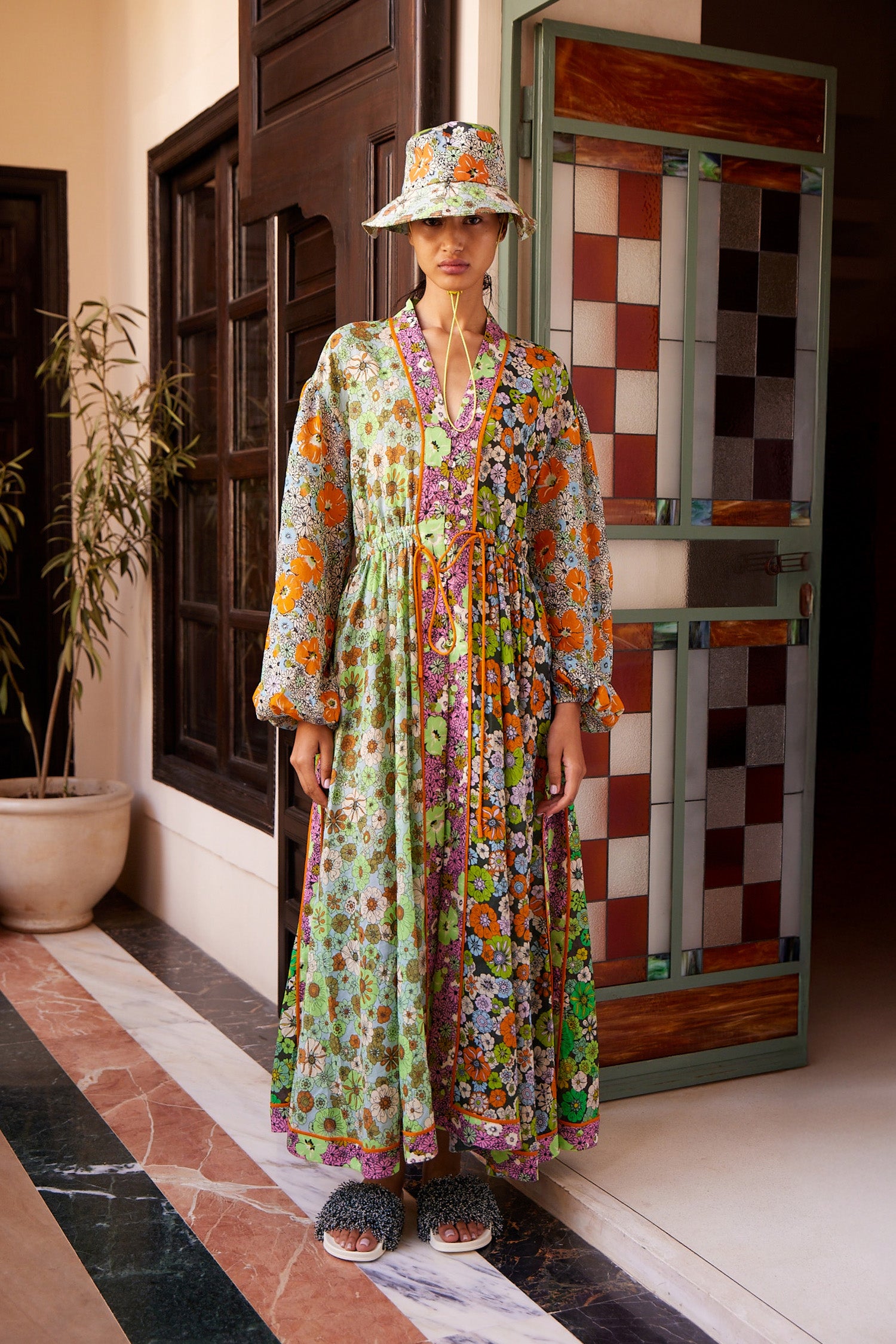 Orange Blossom Spliced Midi Dress main image 0