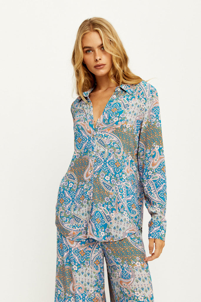jumbled arnhem sacramento shirt ocean blue floral paisley long sleeve summer shirt boho womens australia