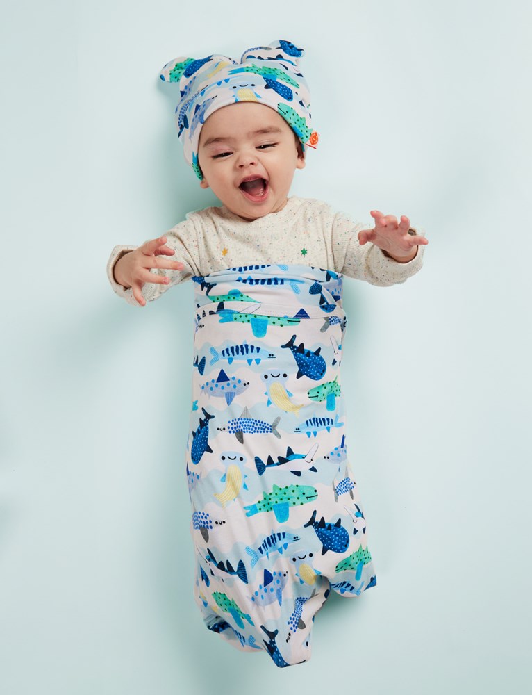 jumbled halcyon nights baby swaddle wrap cotton jersey blanket pram cover baby shower gift new baby fintastic shark baby boy