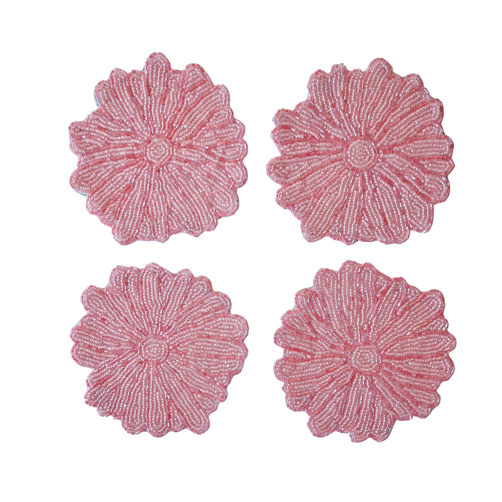 jumbled beaded coaster set 4 home decor styling pink flower beads table place setting Christmas gifts tag stocking filler summer australia jumbledonline
