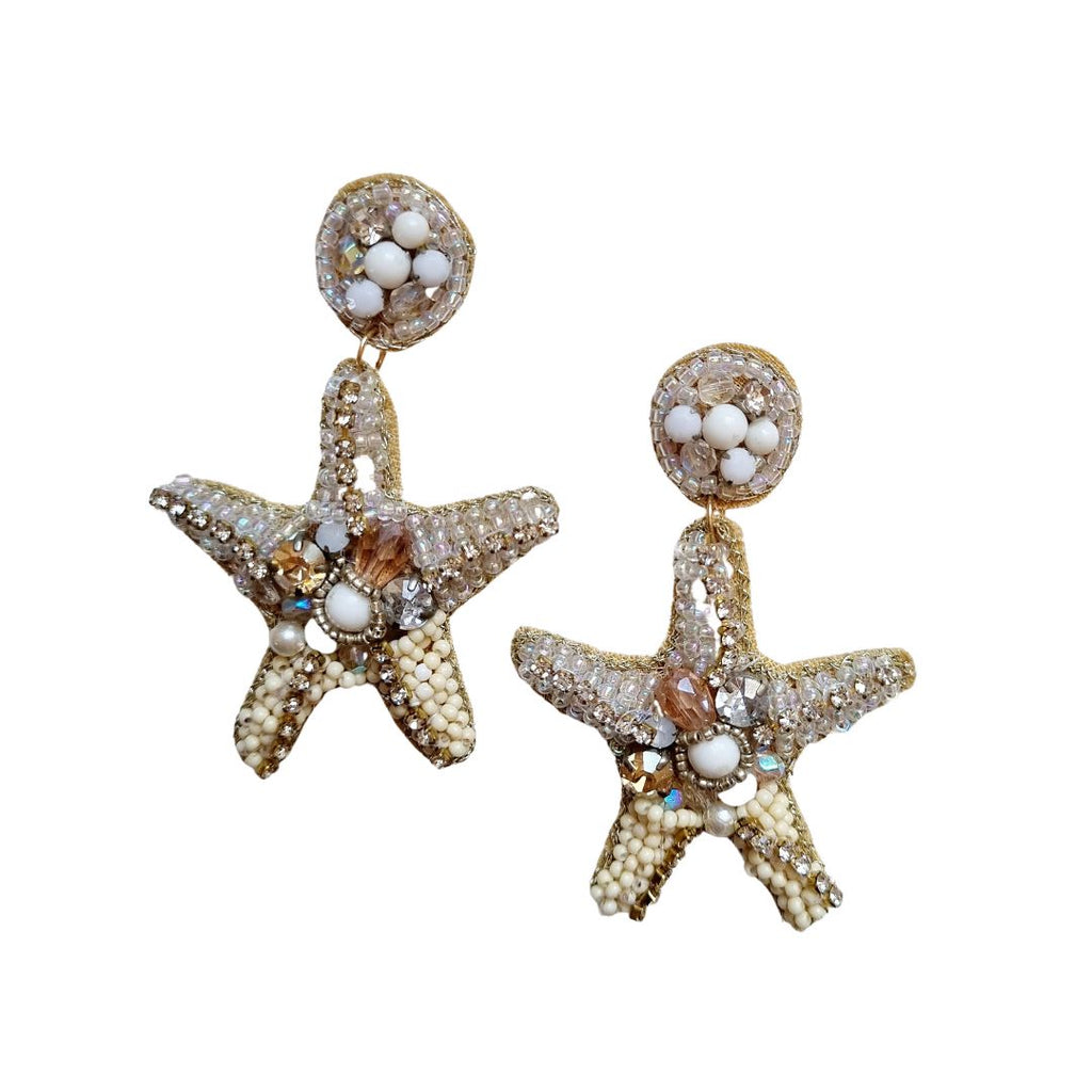 jumbled beaded star fish earring white gold clear glass beads womens accessory fashion australia summer