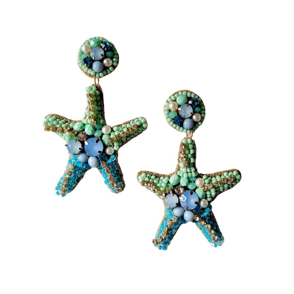 Beaded Starfish Earring - Blue
