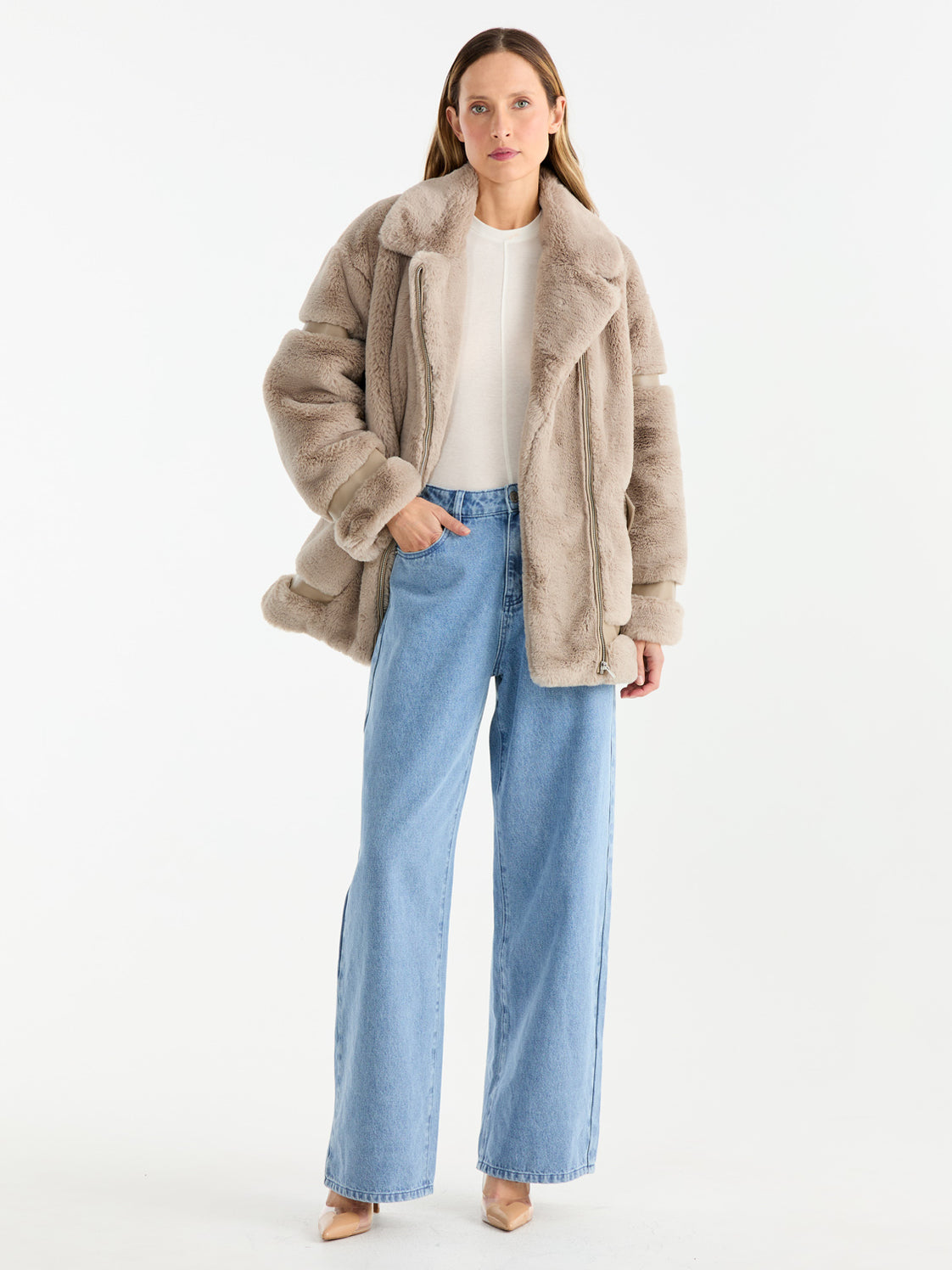 0099~Oversize W-PELLY Jacket with Faux Fur Inner