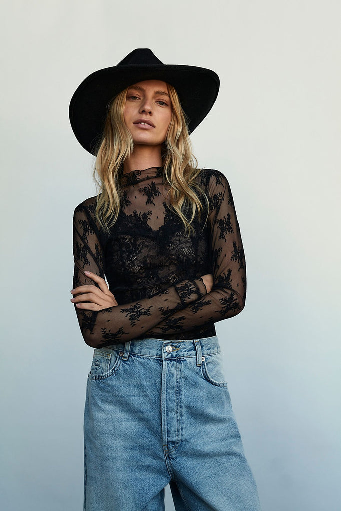jumbled free people lady luxe sheer floral lace mesh top layering sultry high neckline layer black womens fashion australia jumbledonline
