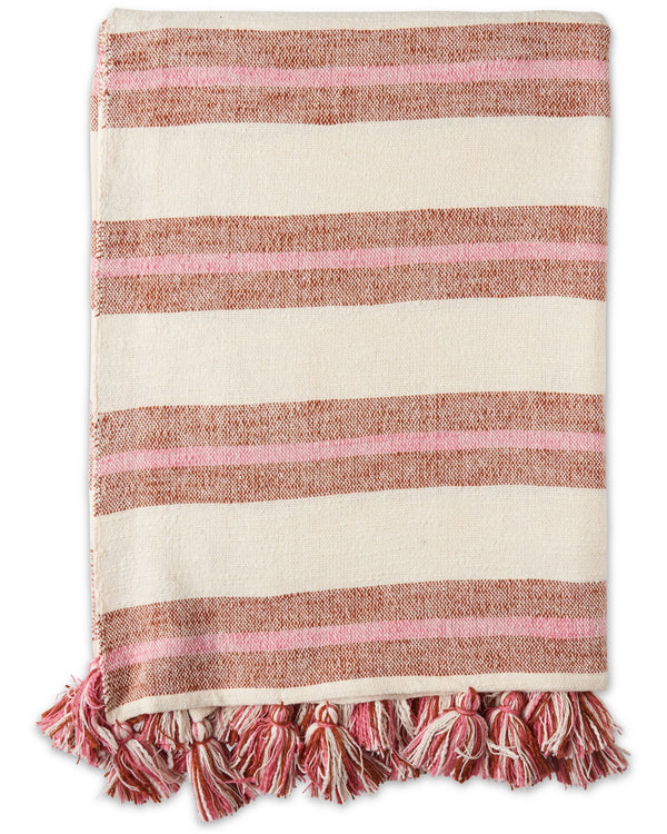 jumbled kip and co foxy stripe Casablanca stripe cotton throw blanket woven living bed room decor styling australia pink brown cream