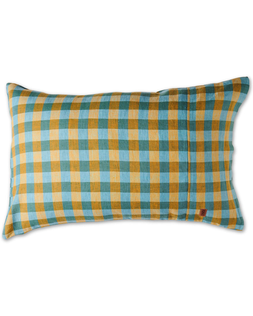 jumbled kip and co marigold tartan pillowcase set linen blue gold check australia bedding