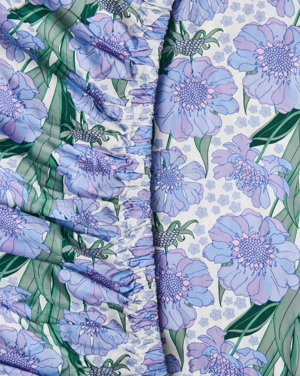 100% GOTS organic cotton sheets with blue and lilac flowers