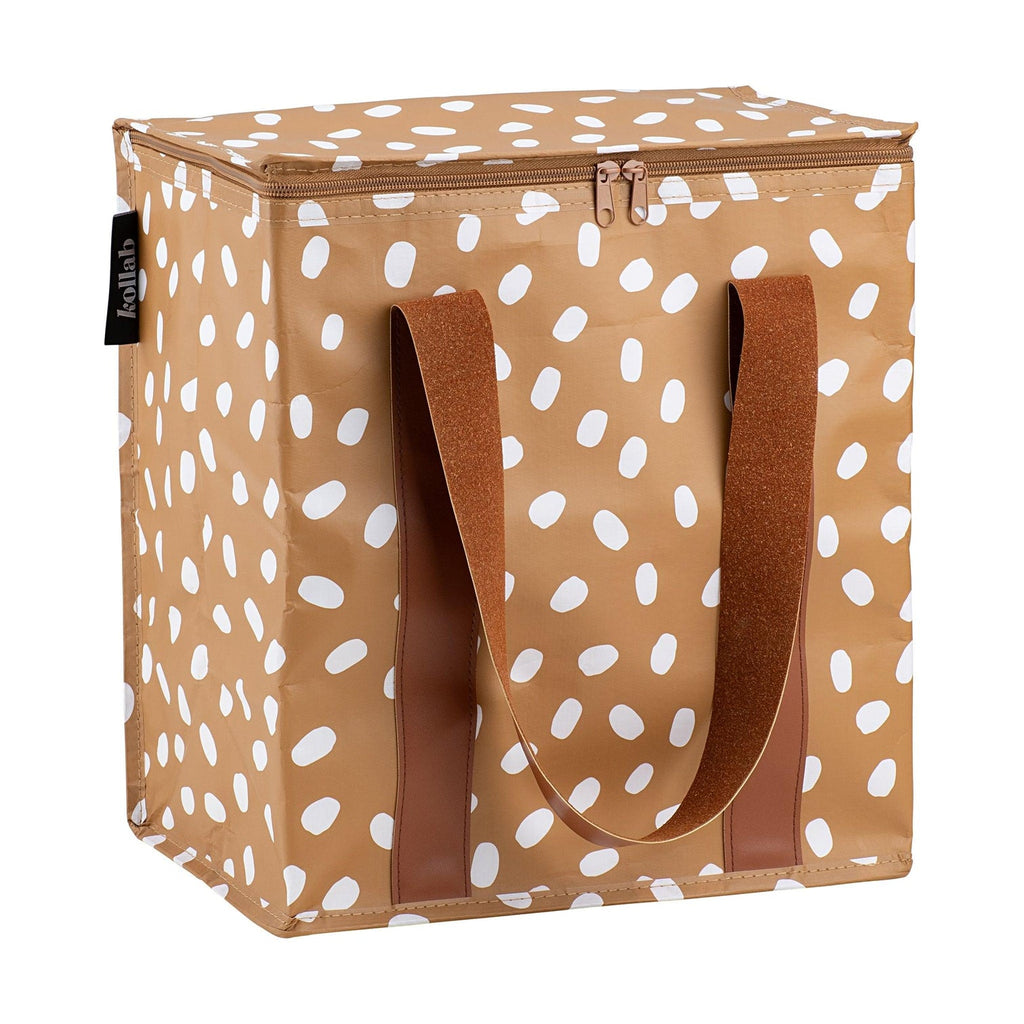 jumbled kollab spotty cooler bag tan white spot insulated lunch bag cooler box work school picnic australia jumbledonline