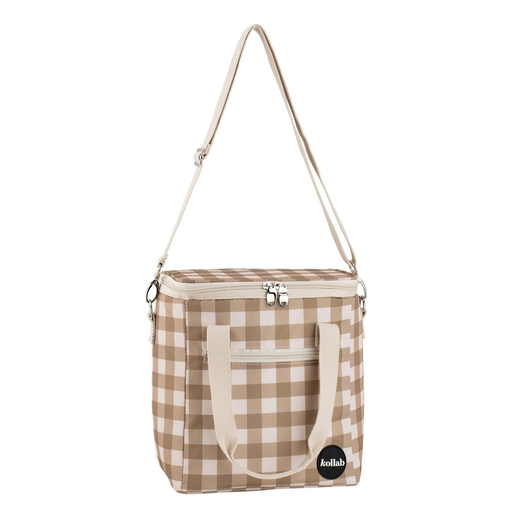 jumbled kollab mini cooler olive check insulated lunch box cooler school work picnic olive green brown white check australia jumbledonline