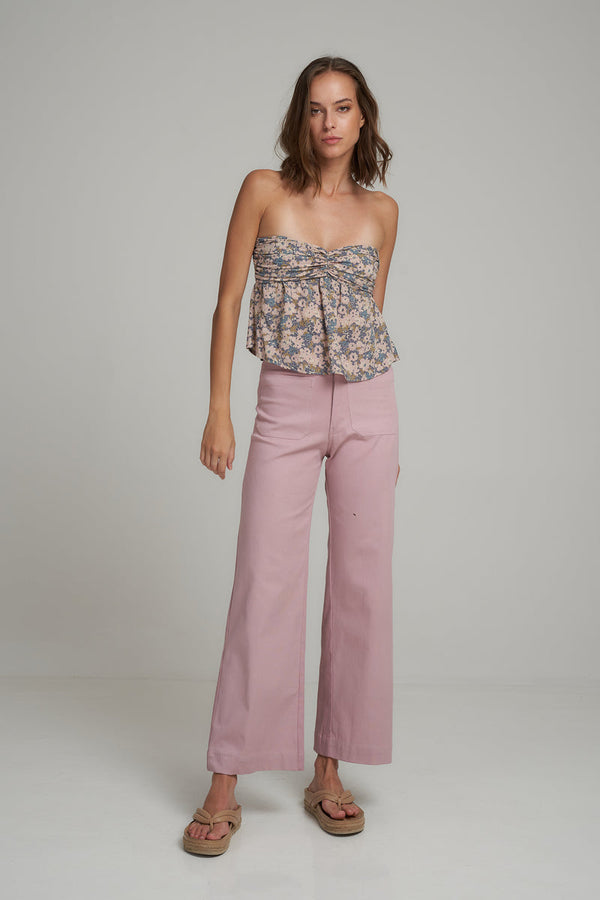 jumbled lilya high waisted wide leg pants front and back pockets belt loop stretch cotton canvas pink orchid