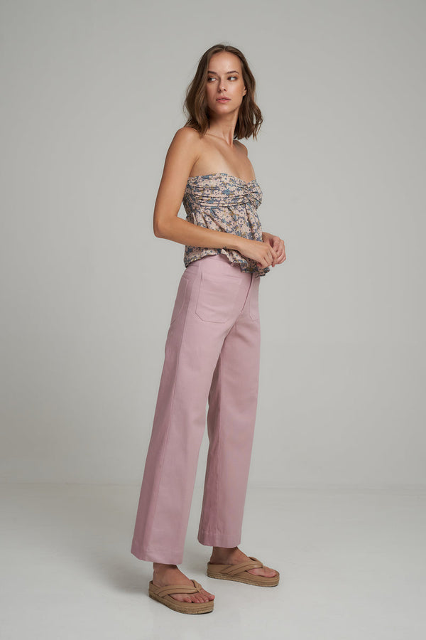 jumbled lilya high waisted wide leg pants front and back pockets belt loop stretch cotton canvas pink orchid australia