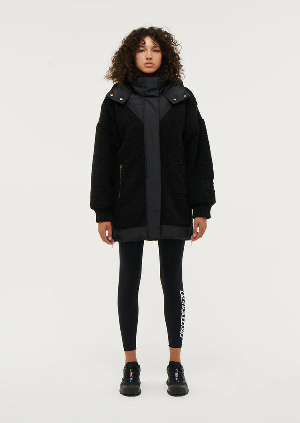 jumbled pe nation district jacket black oversized hooded sherpa jacket coat zip pockets warm winter fashion womens workout athellesuire gym australia jumbledonline