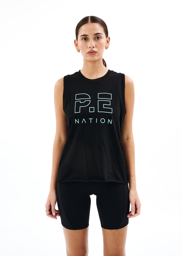 jumbled pe nation shuffle tank black muscle top active wear relaxed fit crew neck gym womens fashion australia jumbledonline