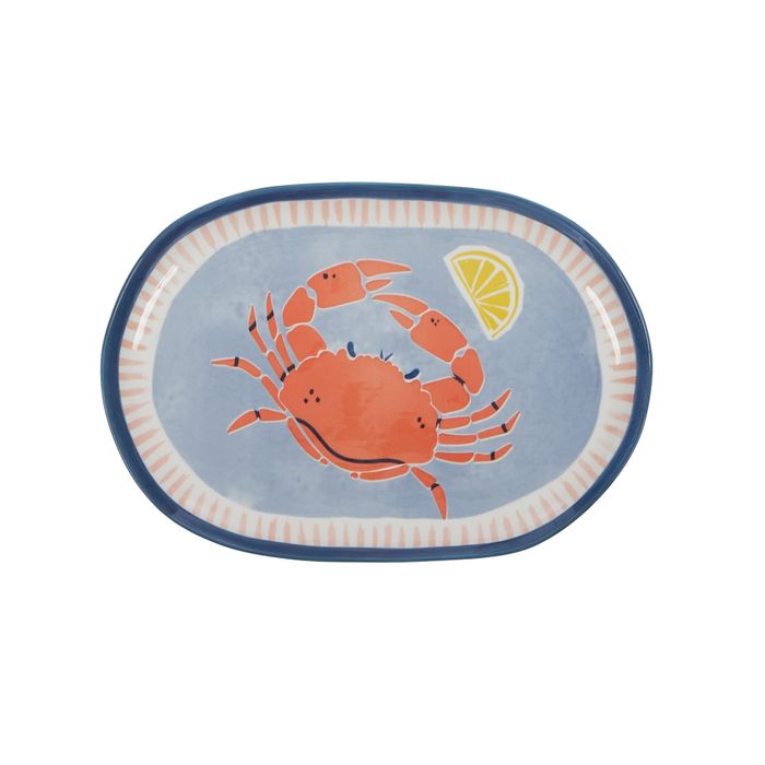 jumbled riviera crab platter ceramic red blue white yellow lemon serve wear dining entertaining Christmas gift fun kitchen coast to coast jumbledonline
