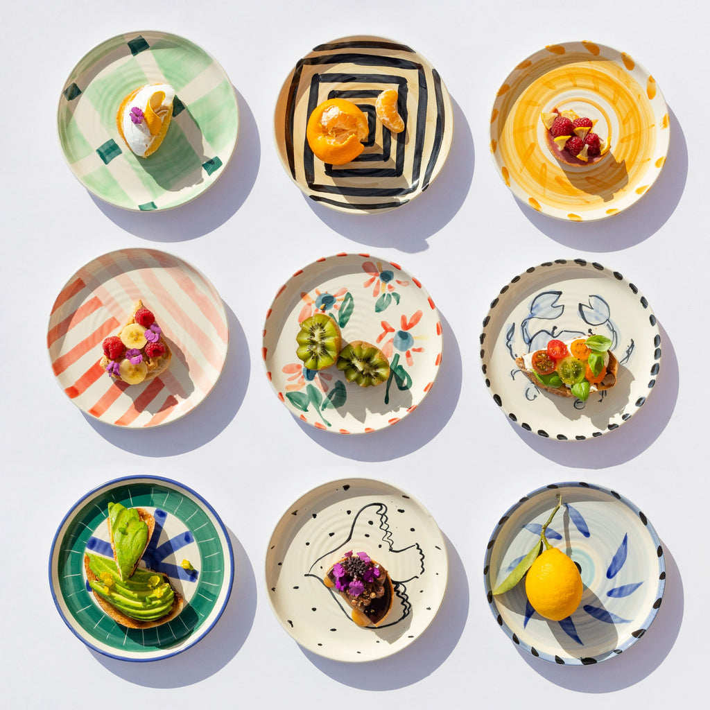 jumbled Robert Gordon ceramic hand painted side plates mix and match dinnerware collection
