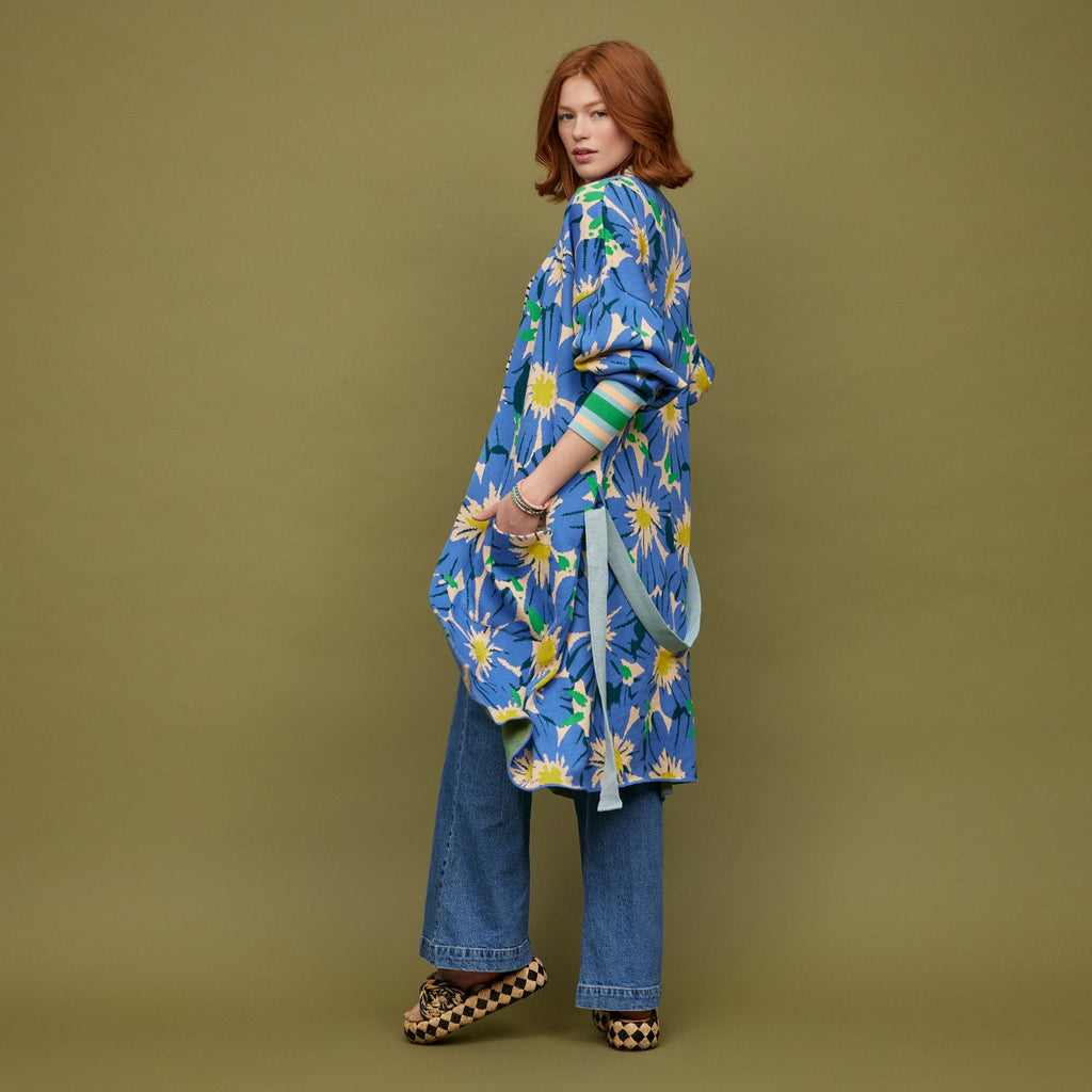 blue floral women's robe cotton jacquard gown cardigan jumbled sage and clare australia
