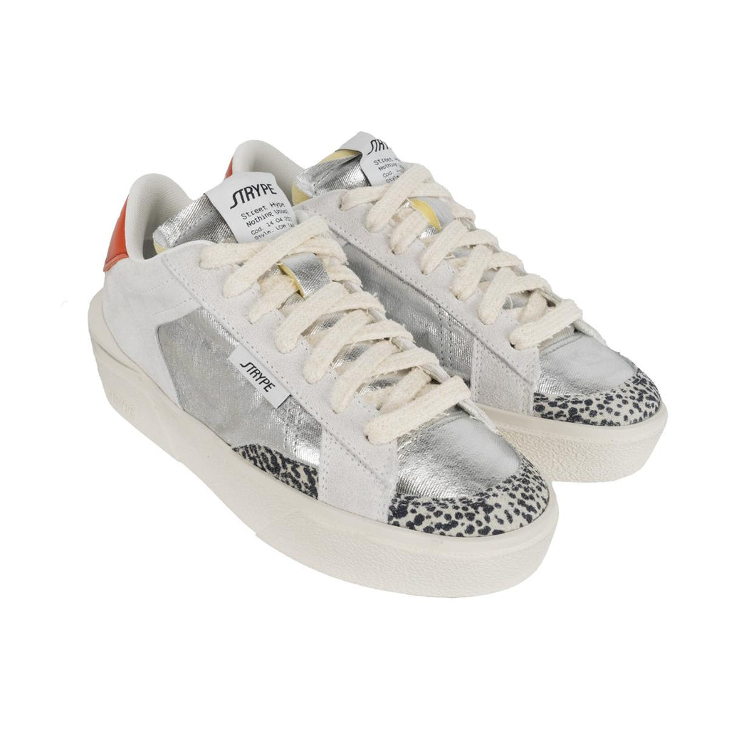 jumbled strype sneakers Italian shoes leather suede silver metallic animal print red white baverino Grigio lace up runner winter fashion womens shoe jumbledonline australia