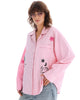 jumbled the tales lucky club shirt womens stripe pink collar button up star swan four leaf clover fun bright fashion australia orange nsw collaboration oversized cuff relaxed front pocket weekend wear workwear 