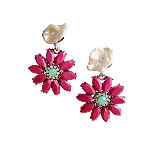 Zadie Pearl Flower Earrings - Pink