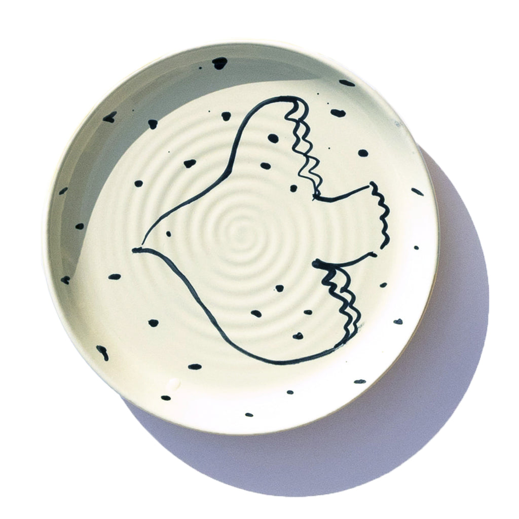 jumbled Robert Gordon hand painted ceramic side plate black and white dove design spots
